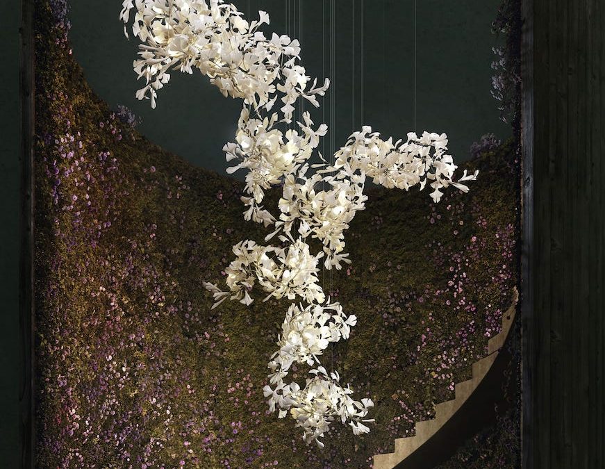 nature inspired porcelain chandelier ginkgo bespoke 1120